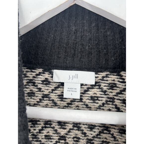 J. Jill Sweater Womens Large Black Beige Pullover Mock Neck Cotton Blend Slit - Picture 5 of 14